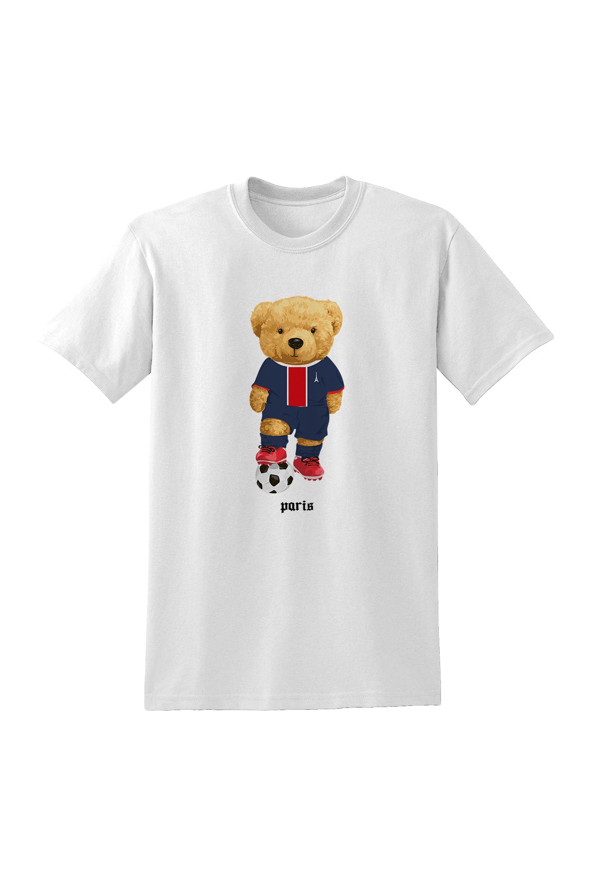 Men's PARIS Cartoon Bear Pattern Short Sleeves Crew Neck T-shirt In WHITE